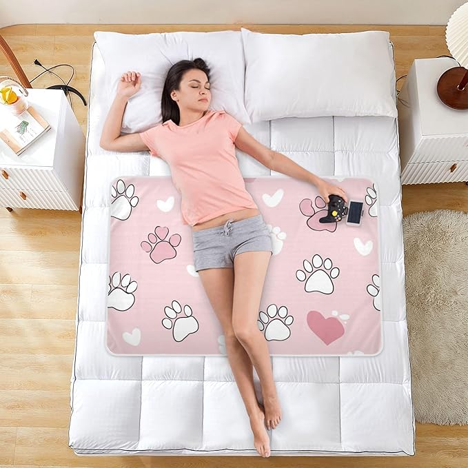 Waterproof Bed Pad Reusable Changing Pad Toddler Mattress Protector Large Pee Pad Baby Diaper Pad Soft Washable Liner Pink Cat Paw Print and Heart