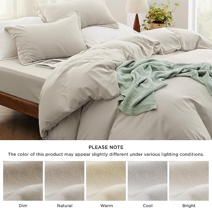 Bedsure Duvet Cover Queen Size with Fitted Sheet - 4 Pieces Prewashed Cotton-Like Extra Soft Bedding Set, Includes 1 Duvet Cover 90x90 Inches with Zipper Closure, 2 Pillow Shams, 1 Fitted Sheet, Linen