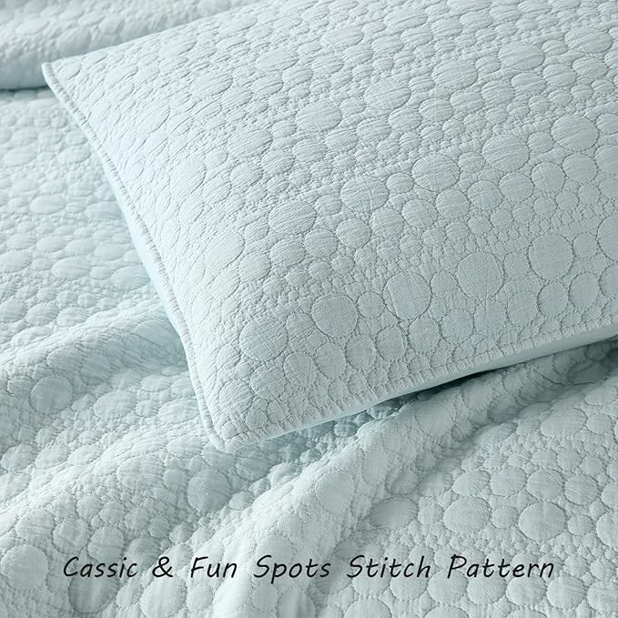 HORIMOTE HOME Quilt Set Queen Size Aqua Blue, Classic Geometric Spots Stitched Pattern, Pre-Washed Microfiber Chic Rustic Look, Ultra Soft Lightweight Quilted Bedspread for All Season, 3 Pieces