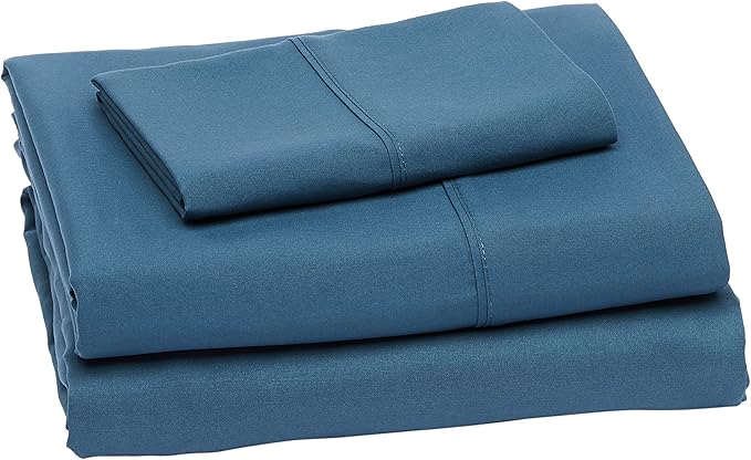 Amazon Basics Lightweight Breathable Brushed Microfiber 3-Piece Bed Sheet Set with 14-Inch Deep Pockets,Wrinkle Resistant,Twin,Dark Teal,Solid,(Pack of 4)