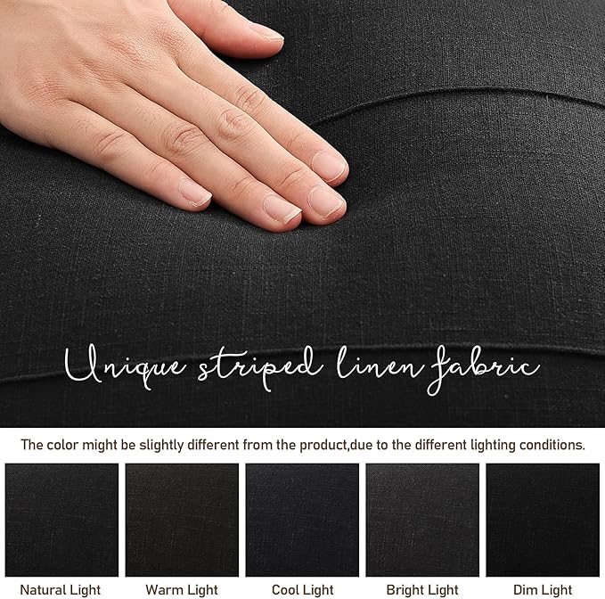ZWJD Decorative Linen Throw Pillow Covers 20x20 Set of 2 Solid Handcrafted Striped Cushion Covers for Bed Soft Modern Farmhouse Neutral Pillowcase for Couch Bedroom Living Room Home Decor(Black)