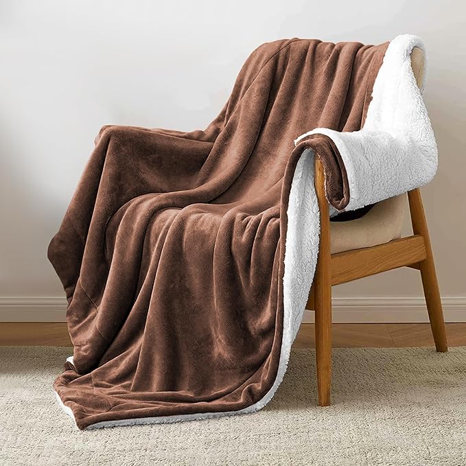 MOONLIGHT20015 Sherpa Throw Blanket - (Coffee, 50X60 Inches) Soft and Warm Blankets for Winter Thick, Fluffy and Plush Blanket for Bed, Sofa, Camping and Travel