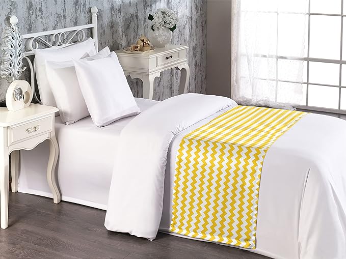 Lunarable Mustard Bed Runner, Zigzag Pattern Chevron Criss-Crossed Triangle Arrow Style Lines Geometric, Decorative Accent Bedding Scarf for Hotels Homes and Guestrooms, Twin, Yellow