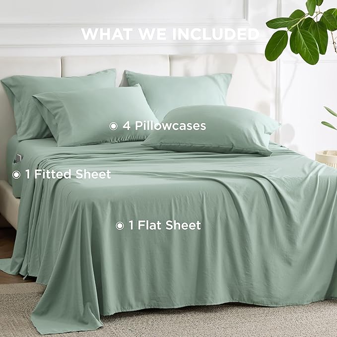 Bedsure Deep Pocket Queen Sheets - 6 Piece, Prewashed Ultra-Soft Queen Sheet Set, Fits Mattresses Up to 18 Inches Thick, Breathable & Secure Fit, Hotel Luxury Bedding, Sage Green