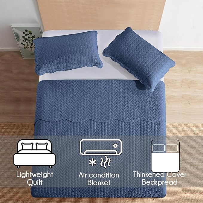 MOONLIGHT20015 California King 8 Pack Quilt Bedding Set Size (118"x106") + 2 Pillow Shams (20" x 36"+ 2") - 3 Pcs All Season Reversible Microfiber Coverlet Embossed Quilt Bedspread (Light Blue)