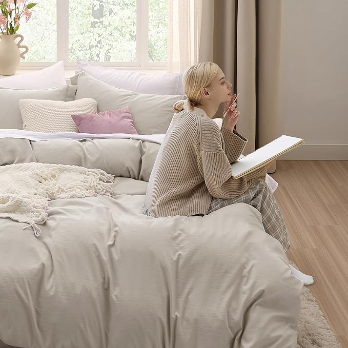 Bedsure Twin Duvet Cover Only - Prewashed Extra Soft All Season Bedding, Includes 1 Duvet Cover Twin Size 68x90 Inches with Zipper Closure, Linen, Comforter Not Included