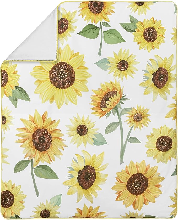 Sweet Jojo Designs Yellow, Green and White Sunflower Boho Floral Baby Girl Nursery Crib Bedding Set - 4 Pieces - Farmhouse Watercolor Flower