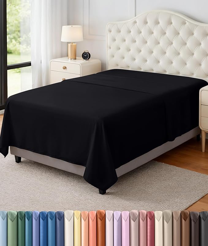 Utopia Bedding Flat Sheet - 1 Pack (Twin, Black)- Soft Brushed Microfiber Fabric - Shrinkage & Fade Resistant Top Sheet - Easy Care Bed Sheet
