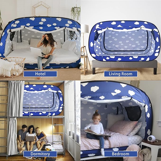 Bed Tent Twin Bed Canopy Tents Portable Dream Tent for Adult Indoor Sleeping Tents with 2 Doors Breathable Private Space, Cloud