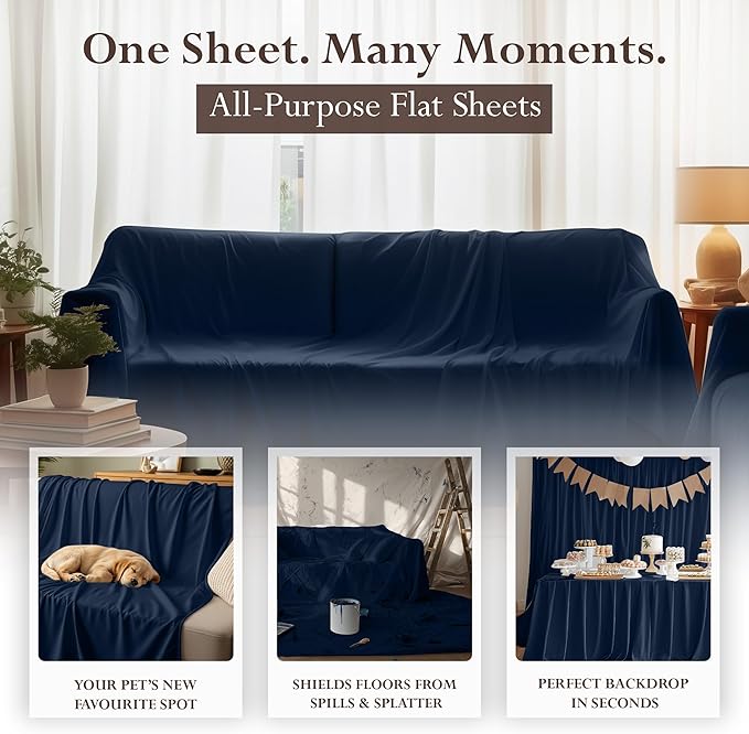 Utopia Bedding Flat Sheet - Soft Brushed Microfiber Fabric - Shrinkage & Fade Resistant Top Sheet - Easy Care - 1 Flat Sheet Only (King, Navy)