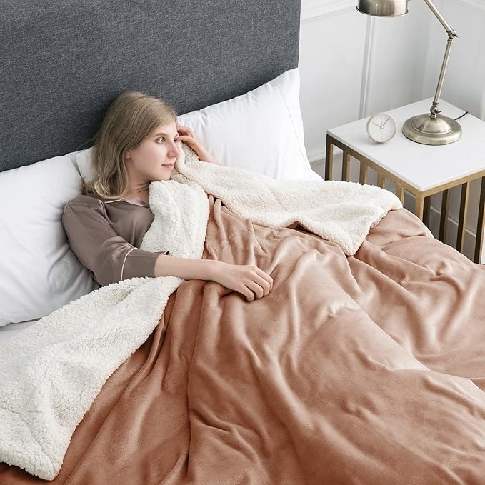 MOONLIGHT20015 Camel Sherpa Blankets Queen Size for Bed - Wholesale Bulk Pack of 9 Sherpa Blankets - Soft Fluffy Throw Blanket for Hotels, Guest Bedroom, 90x90 Inches