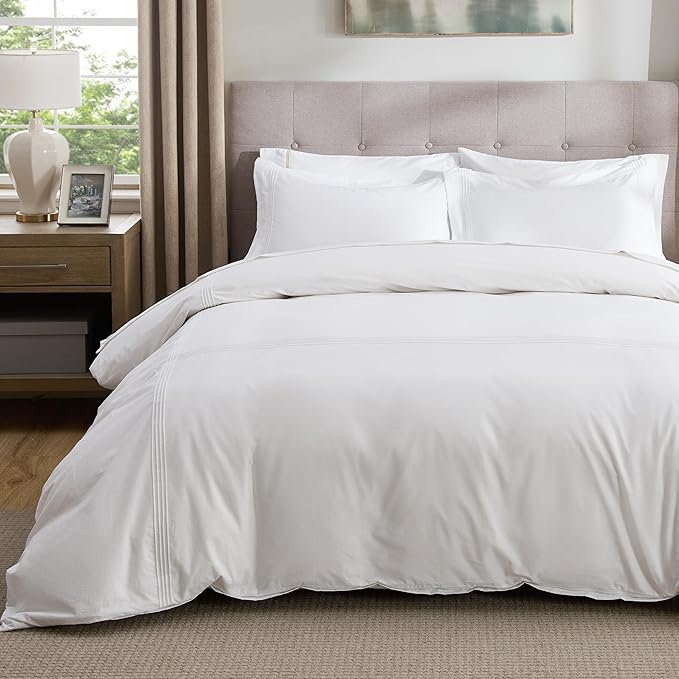 Bedsure Luxury Hotel Duvet Cover King Size, 100% White Cotton Rope Weave Bedding Set, Includes 1 Duvet Cover 104x90 Inches with Hidden Zipper & 2 Pillow Shams, Comforter Sold Separately
