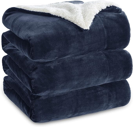Bedsure GentleSoft Sherpa Fleece Blankets King Size for Bed, Non-Heated, Thick and Warm Throw for Women and Men, Soft Fuzzy Plush King Blanket for Winter, Navy, 108x90 Inches