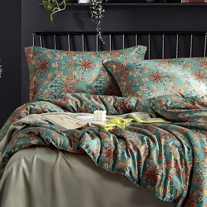 Ikawaapurry Comforter Set for Queen Size Bed Farmhouse Boho Bedding Sets Fluffy Lightweight Flowers Plants All Season 3 Pcs Comforter with 2 Pillow Shames
