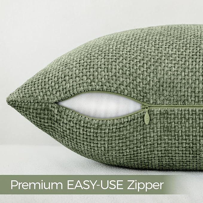 a moment Moss Green Chenille Throw Pillow Covers 22x22 Inch Pack of 2 Modern Decorative Throw Pillow Covers Farmhouse Cross Covers Home Decor for Sofa Bedroom Living Room