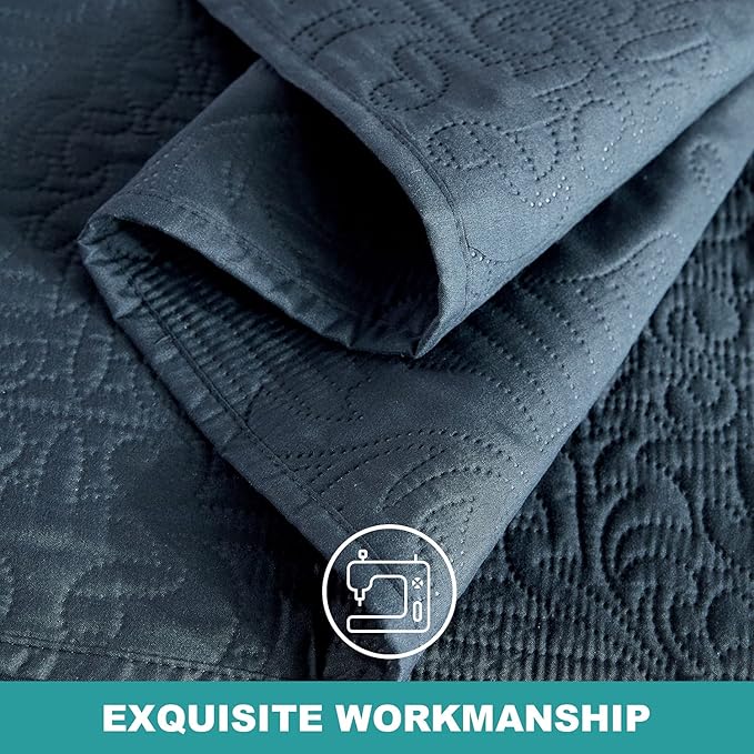 Hansleep Quilt Set Ultrasonic Lightweight Bed Decor Coverlet Set Comforter Bedding Cover Bedspread for All Season Use (Navy Blue, Full/Queen 90x96 inches)