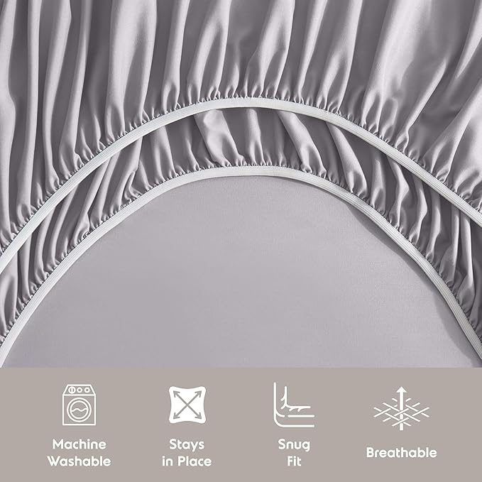 Nestl Full XL Sheet Set - Luxury 1800 Ultra-Soft Microfiber Full Extra Long Bed Sheets - Double Brushed - Deep Pockets - Easy Fit - 4 Piece Set - Bedding Sheets & Pillowcases (Full XL, Grey Lavender)