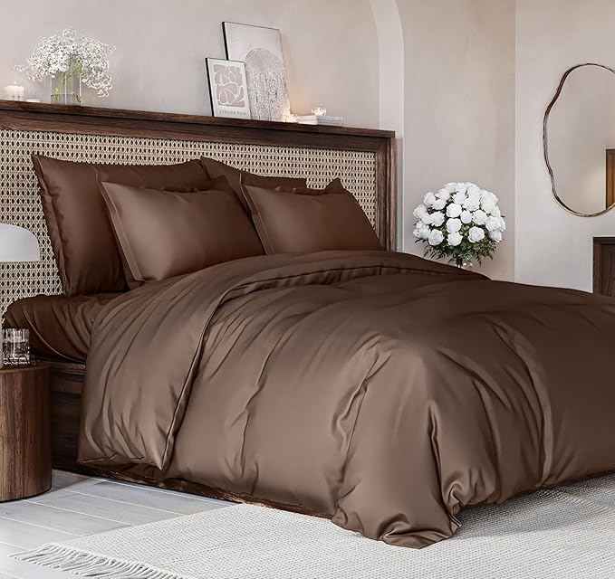 Duvet Cover Full Size - Extra Soft Full Size Duvet Cover - Lightweight, Breathable & Cozy - Easy Care & Fade Free with Zipper Closures & Ties - 80" x 90" Inches - (Brown) Comforter Not Included