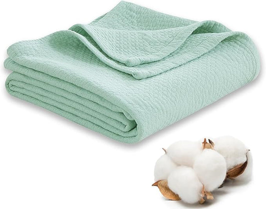 Premium 100% Cotton Blanket – All-Season Soft Breathable Bed Blanket for Twin Size – Lightweight Stylish Textured Throw for Bed– Giftable Cozy Bedding