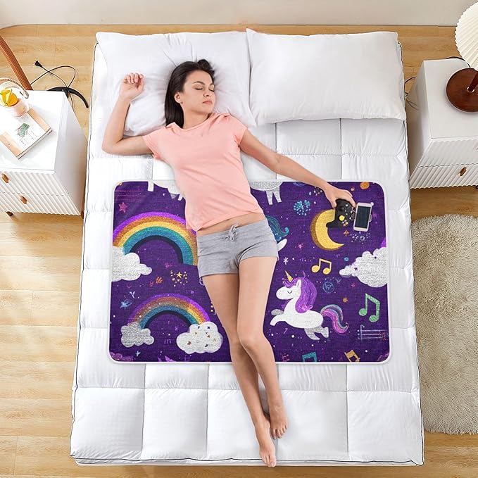 Waterproof Bed Pad Reusable Changing Pad Toddler Mattress Protector Large Pee Pad Baby Diaper Pad Soft Washable Liner Purple Unicorn Rainbow Cloud Moon