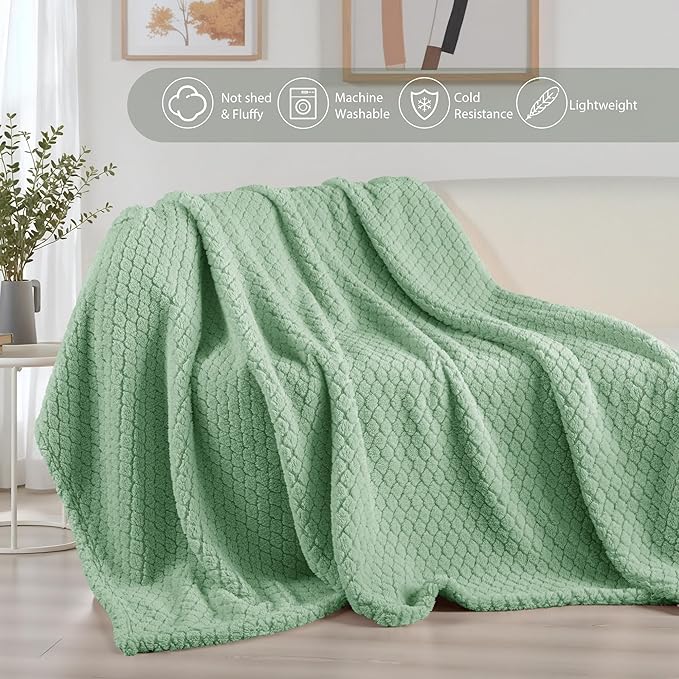 Exclusivo Mezcla Twin Size Fleece Blanket for Bed, Extra Soft Warm Decorative Fuzzy Blanket for Women, Lightweight Cozy Bedding Blankets, 60x80 Inches, Sage Green