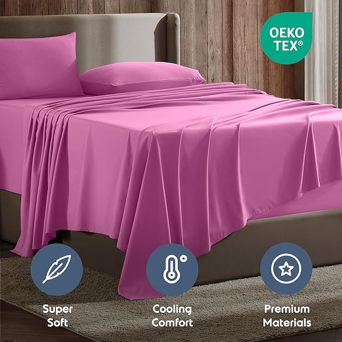 Nestl Full XL Sheet Set - Luxury 1800 Ultra-Soft Microfiber Full Extra Long Bed Sheets - Double Brushed - Deep Pockets - Easy Fit - 4 Piece Set - Bedding Sheets & Pillowcases (Full XL, Light Pink)