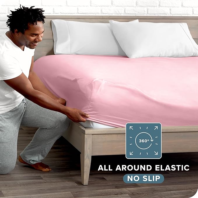 Bare Home Fitted Bottom Sheet Twin XL Size - Premium 1800 Microfiber - Ultra-Soft Hotel Luxury - Deep Pocket - Durable and Long Lasting (Twin XL, Light Pink)