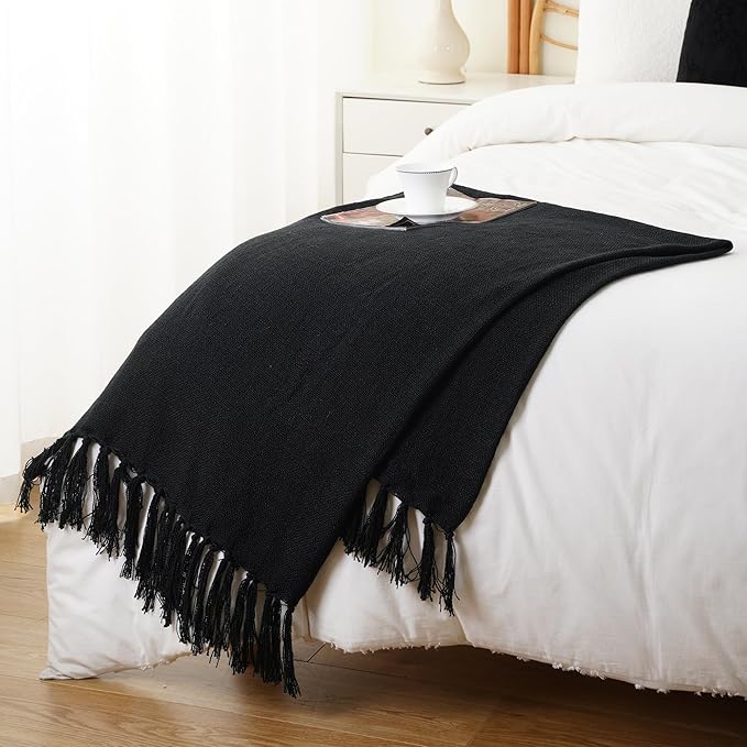 Battilo Black Solid Knit Throw Blanket for Couch and Bed, Soft Textured Plush Blanket, Cozy Lightweight Decorative Blanket for Sofa, 50"x60"