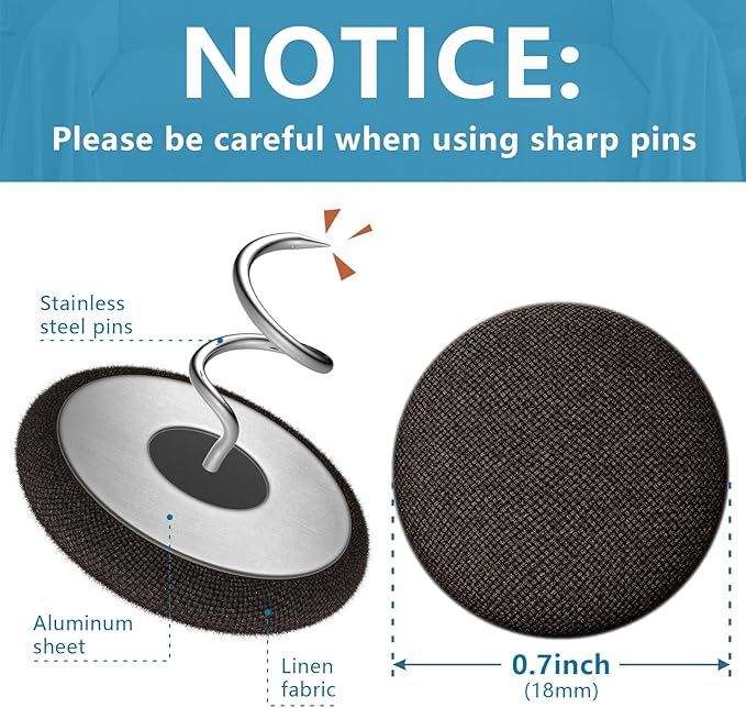 Flax Covered Button Twist Pins - for Bed Skirts Pins,Sofa,Upholstery,Armchair Caddies, Armrest Covers, Slipcovers (12, M-Dark Brown 12)