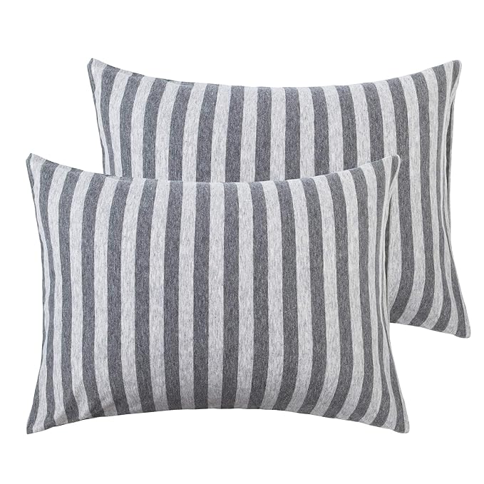 NTBAY Organic Cotton Toddler Pillowcases - Super Soft & Breathable Jersey Cotton Toddler Pillow Cases, 13”x18” Pillow Cases with Envelope Closure, Grey Stripe