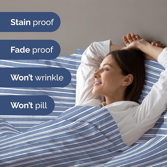Duvet Cover Cal King Size - Extra Soft Cal King Size Duvet Cover - Lightweight, Breathable & Fade Free with Zipper Closures and Ties - 104" x 98" Inches - (Blue Stripes 3) Comforter Not Included