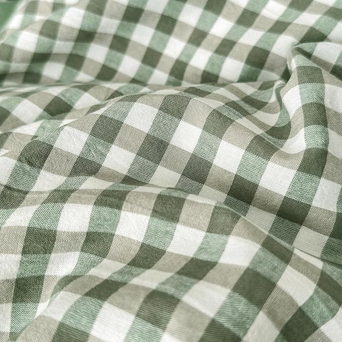 LifeTB Green Gingham Duvet Cover King Boho Green Grid Plaid Duvet Cover 100% Washed Cotton Checkered Comforter Cover with 2 Pillowcases Farmhouse Plaid Comforter Cover Gingham Bedding Set