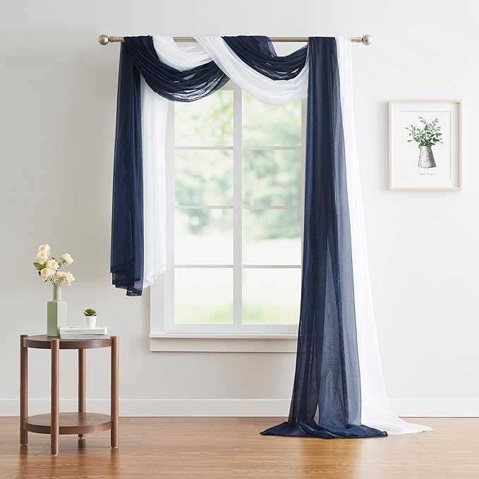 Warm Home Designs Set of 2 White & Navy Blue Canopy Bed Curtains in 55 x 104 Inch Size. 2 Twin Bed Canopy Curtains Can Be Turned Into Kids Bed Tent or Bed Canopy for Girls. BE White & Navy 104"