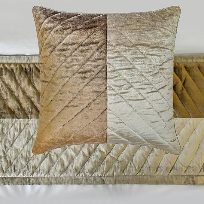 The HomeCentric King/Queen/Twin Brown Decorative Bed Runner Full 68"x18" Bed Runner with Two Pillow Cover, Solid, Chevron, Patchwork, Quilted Bed Scarf on Velvet Fabric - Plush Divide