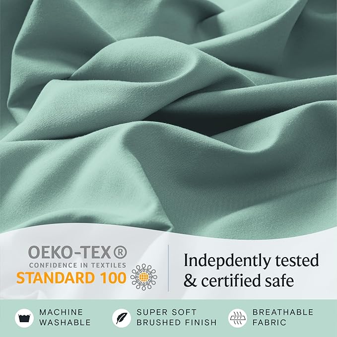 LuxClub 4 PC Queen Sheet Set, Breathable Luxury Bed Sheets, Deep Pockets 18" Wrinkle Free Cooling Sheets Machine Washable Hotel Bedding Silky Soft - Light Teal Queen