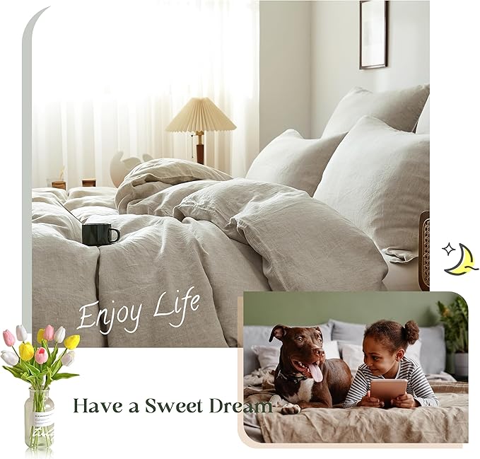 Simple&Opulence 100% Linen Duvet Cover Set, 3 PCS Natural French Flax Linen Duvet Cover Full Size, Breathable Soft Comfy Linen Bedding Comforter Cover with 2 Pillowcases