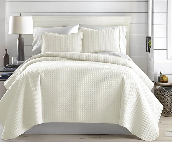 Southshore Fine Living, Inc. Twin XL Quilt Bedding Set, Soft Brushed Microfiber Bedspread Coverlet, Stain and Pet Hair Resistant Bedding, XL/Twin Size Quilt Set with 1 Pillow Sham, Cream