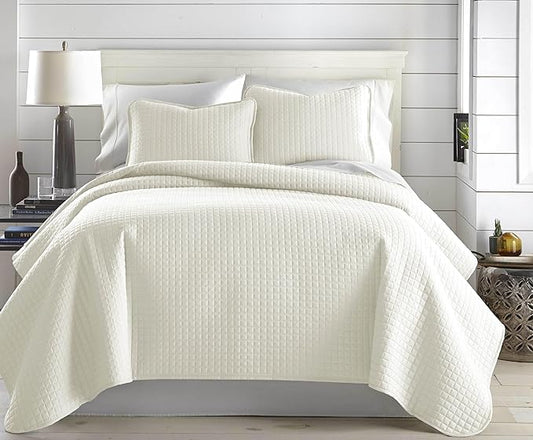 Southshore Fine Living, Inc. Twin XL Quilt Bedding Set, Soft Brushed Microfiber Bedspread Coverlet, Stain and Pet Hair Resistant Bedding, XL/Twin Size Quilt Set with 1 Pillow Sham, Cream