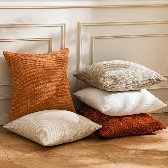 a moment Fall Orange Chenille Throw Pillow Covers 24x24 Inch Pack of 2 Modern Decorative Throw Pillow Cases Farmhouse Cross Covers Home Decor for Sofa Bedroom Living Room
