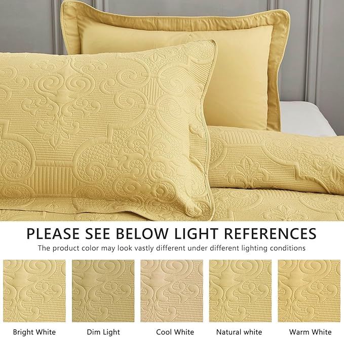 CHIXIN Quilt Queen Size - Damask Paisley Bedspread Coverlet Set - Classic & Gorgeous Style Bedding Cover, Ultrasonic Quilting, Reversible, Lightweight, 4 Piece, Honey Gold