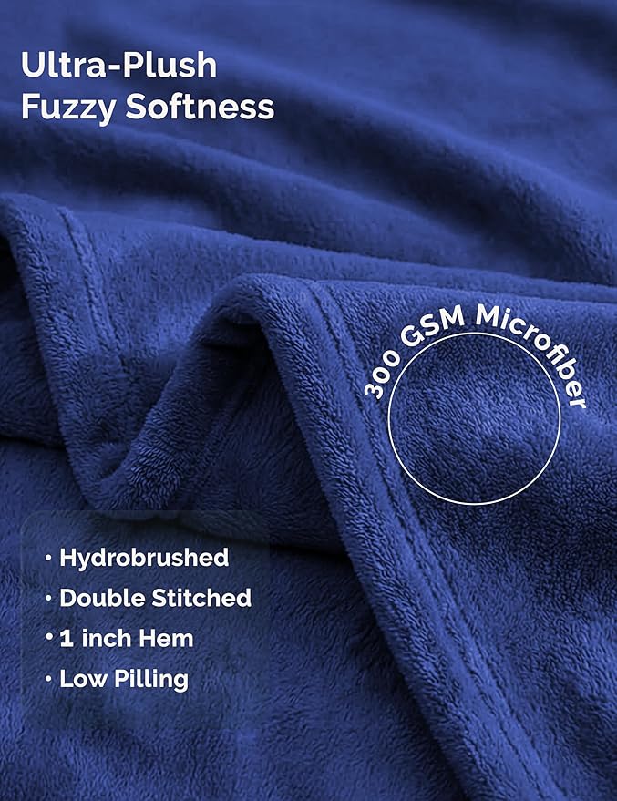 Casa Platino Fleece Blanket Twin Size – 300 GSM Navy Blue Fleece Throw for Bed or Couch – Soft Cozy Warm Holiday Bed Blanket for Winter, Fuzzy Plush Elegant Gifts for Kids, Men & Women - 68x90 Inch