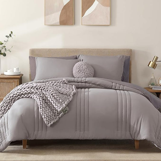 Monbix King Size Comforter Set - 7 Pieces Bed in a Bag King, Cloud Purple Bedding Sets with Comforter, All Seasons Comforter Bed Set with Sheets, Pillowcases & Shams