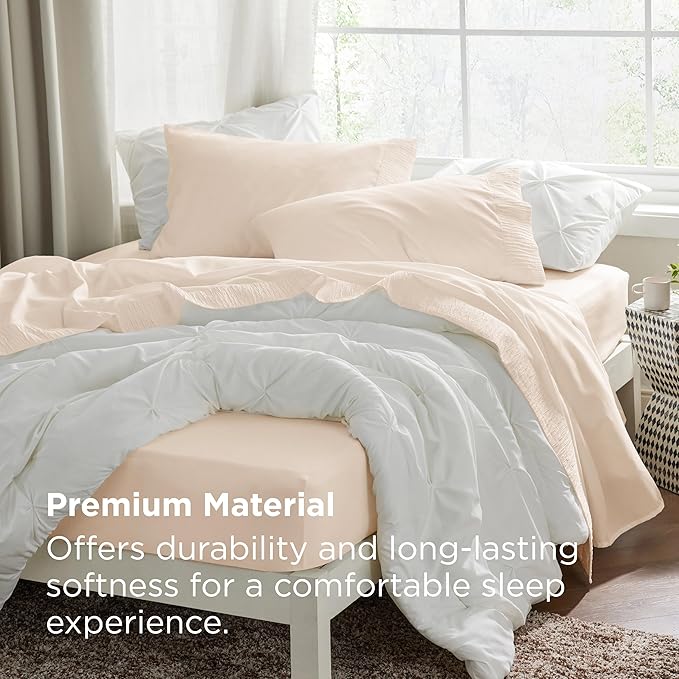 Bedsure Full Size Bed Sheets - 4 Pieces Soft Full Sheet Set - Breathable & Cooling - Hotel Luxury - Easy Care Polyester Microfiber Bedding for Women, Men, Light Beige