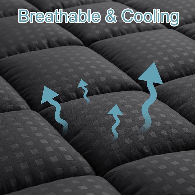 HYLEORY Twin XL Mattress Pad Quilted Fitted Mattress Protector Cooling Pillow Top Mattress Cover Breathable Fluffy Soft Mattress Topper with 8-21" Deep Pocket, Black