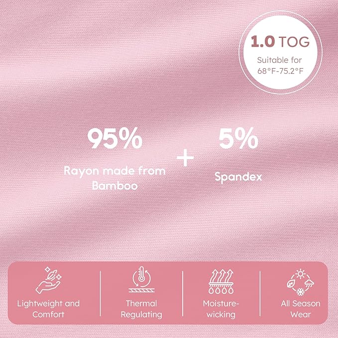 Yoofoss Rayon Made from Bamboo Baby Sleep Sack 6-12 Months 1.0 Tog Baby Wearable Blanket, Super Soft Infant Toddler Sleeping Sack 2-Way Zipper