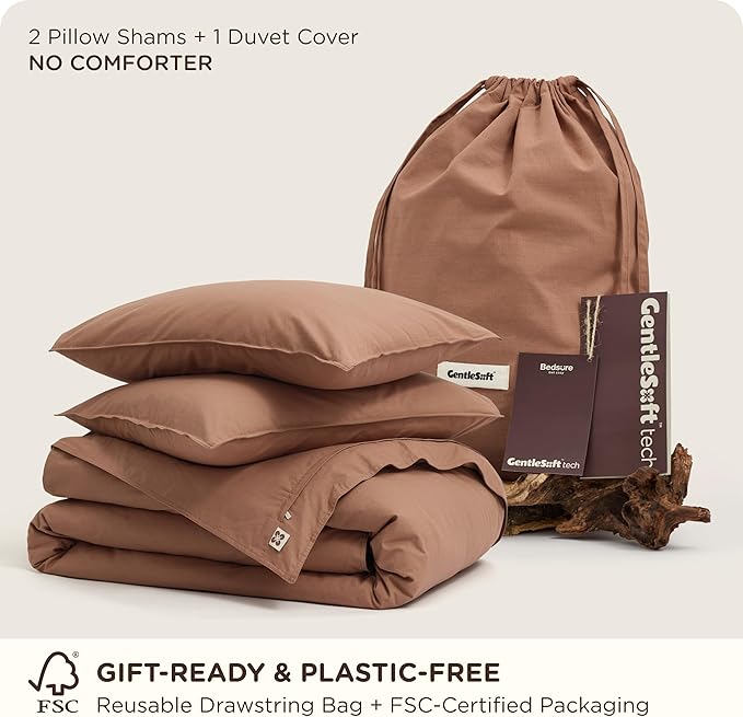 Bedsure Cotton Duvet Cover Full - Luxury Slub Weave 100% Cotton Duvet Cover with a Linen Like Textured, Easy Change Durable Bedding, Mocha Mousse, 80" x 90"