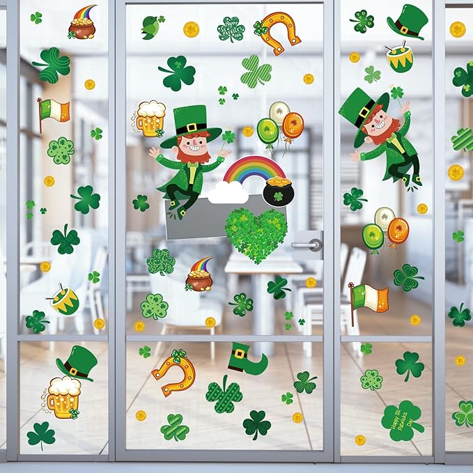 St Patricks Day Window Clings, 150 Pcs Shamrock Window Stickers for St Patricks Day Decorations