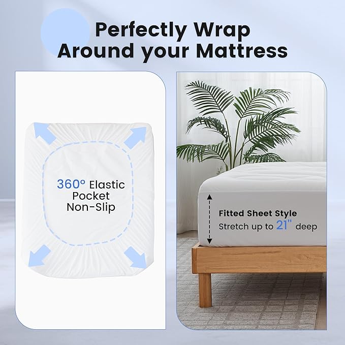 Waterproof Mattress Pad California King, Quilted Fitted Cal King Mattress Topper, Five-Layers Noiseless Mattress Protector Cover with 8"-21" Deep Pocket, Machine Washable, White, 72x84