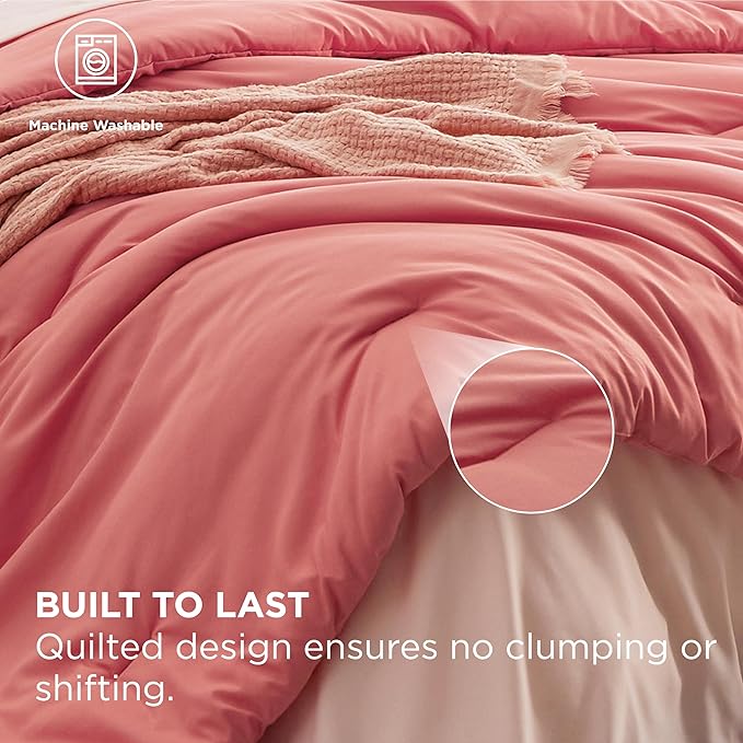 Bedsure King Size Comforter Set - 7 Pieces Coral King Bedding Set for All Seasons, Boho Contrasting Design Bed in a Bag with Comforter, Sheets, Pillowcases & Shams
