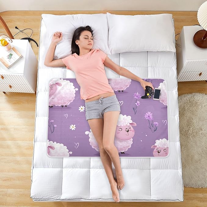 Waterproof Bed Pad Reusable Changing Pad Toddler Mattress Protector Large Pee Pad Baby Diaper Pad Soft Washable Liner Cute Purple Floral Sheep